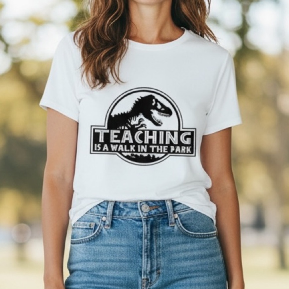 New XL white Jurassic Park teaching is a walk in the park tee
